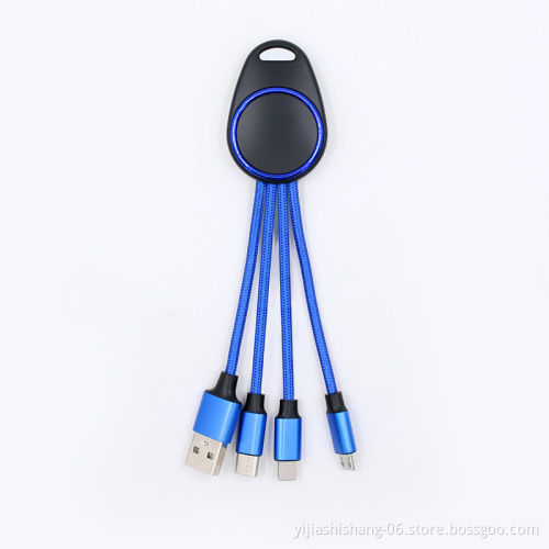 Yijiashishang Manufacturer Direct Supply 3 in 1 USB Charger Cable with LED Light for Android Micro USB,iOS and USB-C Mobile Devices